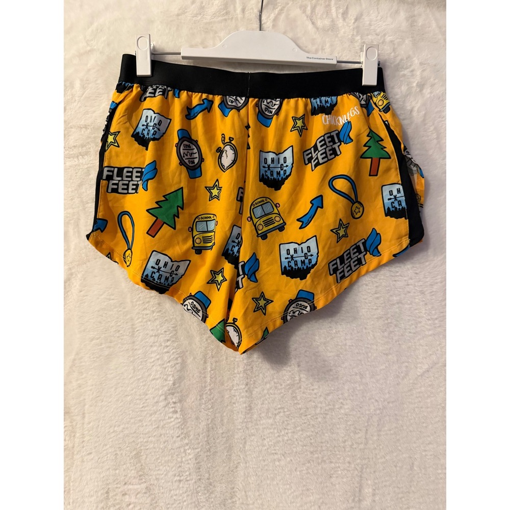 Chicknlegs Fleet Feet Ohio XC Camp Running Shorts Mens Large Yellow Graphic